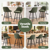 Artiss Bar Stools Set of 4 Linen Upholstered Counter Chairs with Back Padded Seat Green
