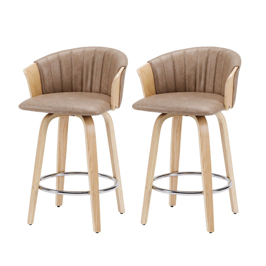 Artiss Wooden Bar Stools Set of 2 Swivel Kitchen Counter Stools Chair 66cm Khaki