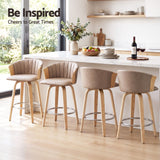Artiss Wooden Bar Stools Set of 4 Swivel Kitchen Counter Stools Chair 66cm Khaki