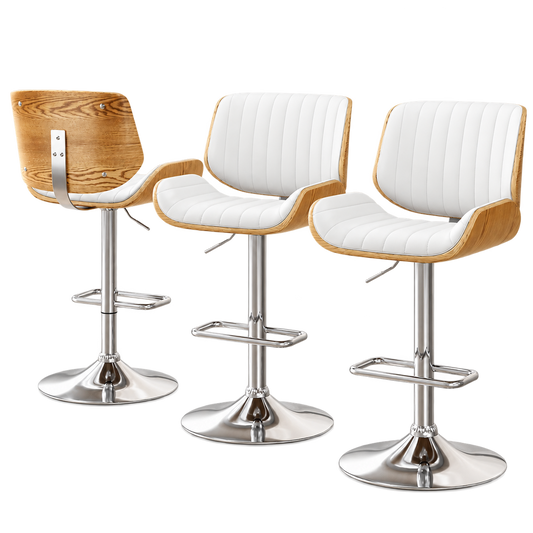 Artiss 3x Bar Stools Counter Chairs Adjustable Swivel PU Leather Galina White
