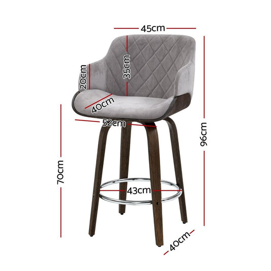 Artiss Bar Stools Set of 3 Kitchen Wooden Bar Stool Dining Chair Swivel Velvet