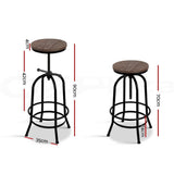 Artiss 3x Bar Stool Backless Swivel Counter Barstools 70-90cm Seat Height Adjustable Industrial