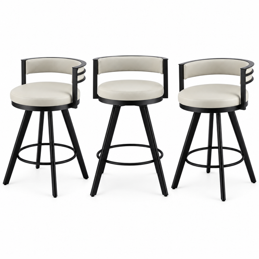 Artiss Bar Stools Set of 3 Swivel Counter Stools with Padded Backrest PU Leather Beige
