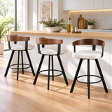 Artiss Bar Stools Set of 3 Swivel Counter Height Barstools with Bentwood Backrest PU Leather White