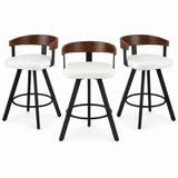 Artiss Bar Stools Set of 3 Swivel Counter Height Barstools with Bentwood Backrest PU Leather White