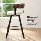 Artiss Bar Stools Set of 3 Swivel Counter Height Barstools with Bentwood Backrest PU Leather White