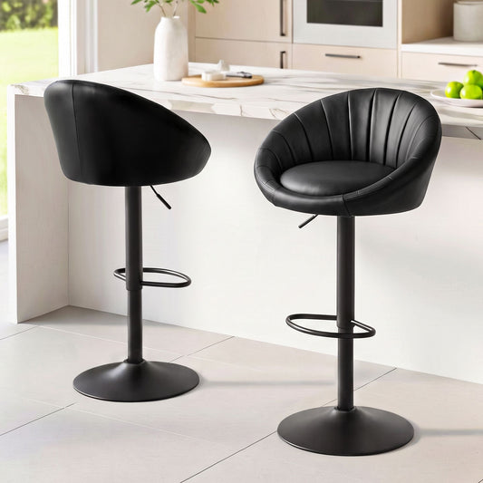 Artiss Bar Stool X2 Gas Lift Adjustable Rounded Shell Backrest PU Leather Black