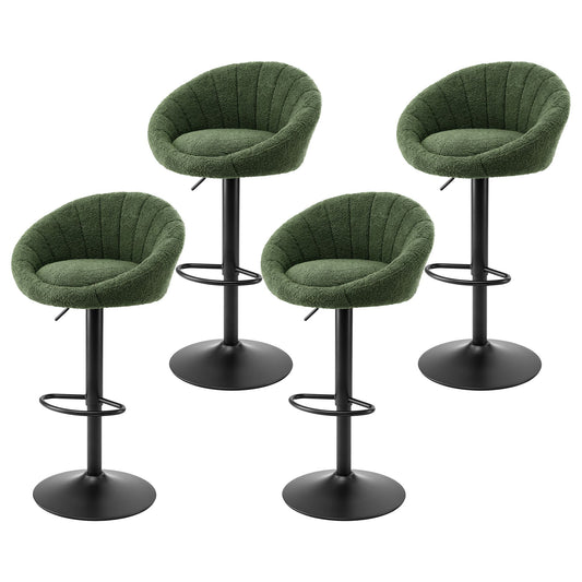 Artiss 4x Bar Stools Kitchen Chairs Gas Lift Adjustable Round Shell Boucle Green