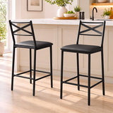 Artiss Bar Stools Set of 2 Counter 66cm Height Stools with Backrest, PU Cushioned Seat, Black