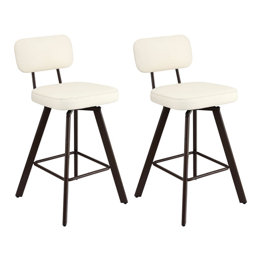 Artiss Bar Stools Set of 2 Swivel Counter 68cm Height Stools w/ Padded Backrest Beige