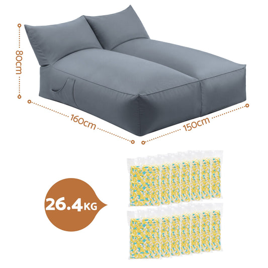 Artiss Outdoor Bean Bag Chair with Filler 2 Seater Beanbag Lounge Adults Splash-Proof Large Bean Bag Cover with Filling for Patio Poolside Relaxing Indoor, Grey