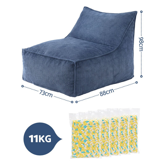 Artiss Bean Bag Chair Cover with Filler Soft Corduroy DIY Stuffed Animal Storage Bean Bag for Adults, Washable Lazy Sofa for Living Room Bedroom, Blue