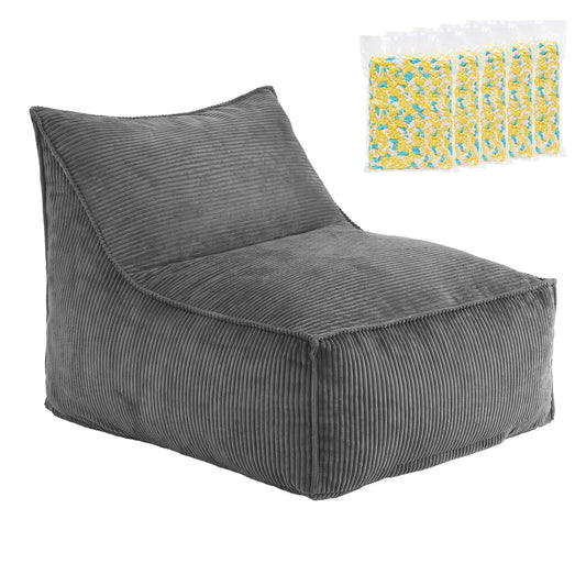 Artiss Bean Bag Chair Cover with Filler Soft Corduroy DIY Stuffed Animal Storage Bean Bag for Adults, Washable Lazy Sofa for Living Room Bedroom, Grey