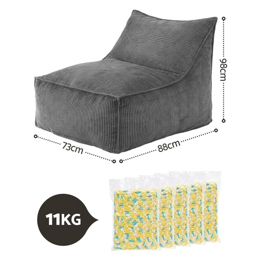 Artiss Bean Bag Chair Cover with Filler Soft Corduroy DIY Stuffed Animal Storage Bean Bag for Adults, Washable Lazy Sofa for Living Room Bedroom, Grey