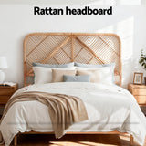 Artiss Bed Headboard Queen Bedhead Rattan - FRED Pine