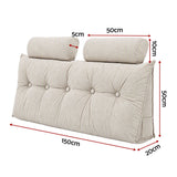 Artiss Headboard Pillow Double Wedge Backrest Triangular with 2 Cushions Beige