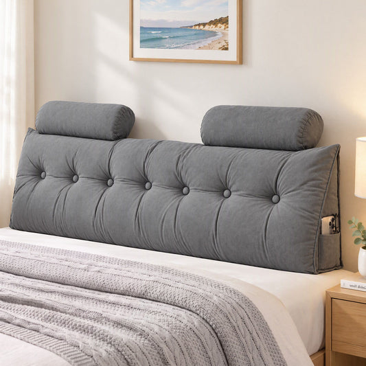 Artiss Headboard Pillow King Wedge Backrest Triangular with 2 Cushions Grey