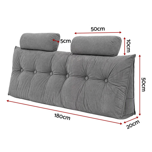 Artiss Headboard Pillow Queen Wedge Backrest Triangular with 2 Cushions Grey