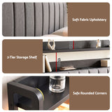 Artiss King Headboard Charging Station Storage LED Light Grey Upholstered