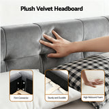 Artiss Queen Size Bed Frame Plush Soft Headboard Velvet Platform Base for Modern Bedrooms Grey