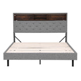 Artiss Bed Frame Queen Size LED Mattress Base Platform with Storage Shelf Hidden Storage Box Grey