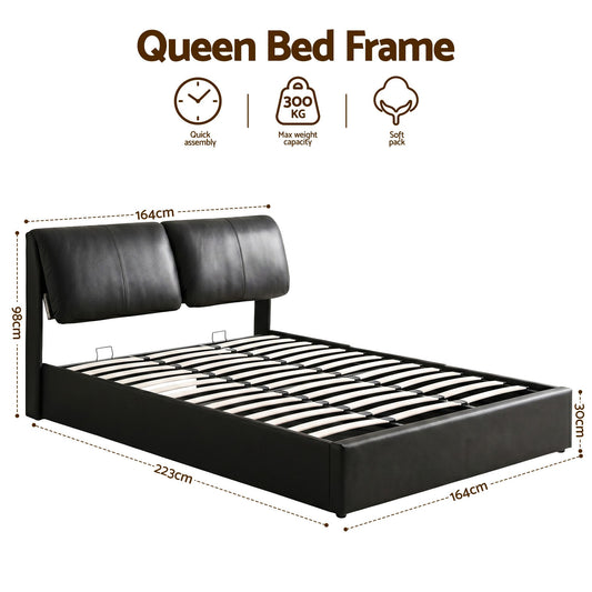 Artiss Queen Bed Frame Gas Lift Storage 3 Drawers Adjustable Headboard Platform Bed Black