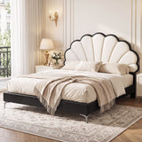 Artiss Queen Bed Frame with Adjustable Shell Headboard and PVC Upholstery