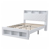 Artiss Queen Bed Frame with Storage Charging Station & LED White