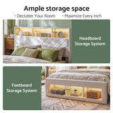 Artiss Queen Bed Frame with Storage Charging Station & LED White