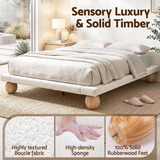 Artiss Queen Bed Frame and 2 Bedside Table Set, Boucle Upholstery Platform Bed