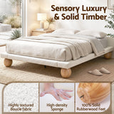 Artiss Queen Bed Frame with Boucle Upholstery and Solid Rubber Wood Legs