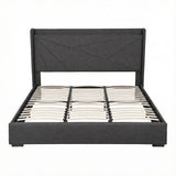 Artiss King Bed Frame Gas Lift Storage Bed with Charging Ports Upholstered Geometric Headboard Charcoal Grey