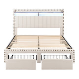 Artiss Queen Upholstered Bed Frame with Shelf Storage Drawers Charging Station Mood Lighting Linen