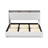 Artiss Bed Frame Gas Lift LED Beds Base Platform White PVC Leather Storage Headboard - King