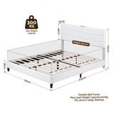 Artiss Double Bed Frame with Adjustable Headboard Platform Base Linen Fabric Charging Ports