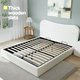 Artiss Queen Bed Frame with Gaslift Storage Wooden Platform Mattress Base Boucle Upholstered White
