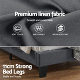 Artiss Double Bed Frame Upholstered Platform Base with Geometric Headboard Charcoal Grey Linen Wood Slats for Modern Bedroom Furniture Home Decor