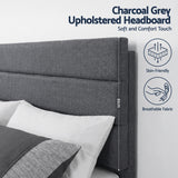 Artiss King Bed Frame Upholstered Platform Base with Geometric Headboard Charcoal Grey Linen Wood Slats for Modern Bedroom Furniture Home Decor