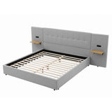 Artiss King Bed Frame with Wide Headboard, Floating Shelves and USB Grey