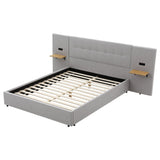 Artiss Queen Bed Frame with Wide Headboard, Floating Shelves and USB Grey