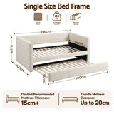 Artiss Single Daybed with Trundle, Boucle Upholstered Bed Frame Guest Bed