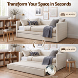 Artiss Single Daybed with Trundle, Boucle Upholstered Bed Frame Guest Bed