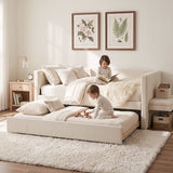 Artiss Single Daybed with Trundle, Boucle Upholstered Bed Frame Guest Bed
