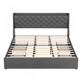 Artiss King Bed Frame with 4 Storage Drawers and Charging Station Tufted Wingback Headboard 300kg Loads Charcoal Grey