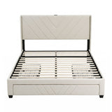 Artiss King Bed Frame with Charging Station and Storage Drawers Beige 300KG Noise Free