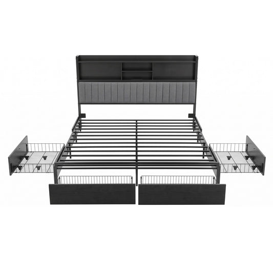 Artiss King Bed Frame with Storage, 4 Drawers and Charging Station