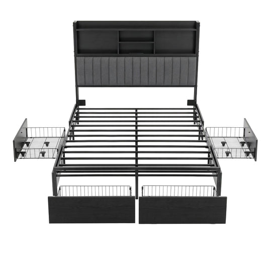 Artiss Queen Bed Frame with Storage, 4 Drawers and Charging Station