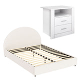 Artiss Queen Bed Frame with Storage and Bedside Table Set Boucle Fabric Gas Lift Bed Base 2-Drawer Nightstand