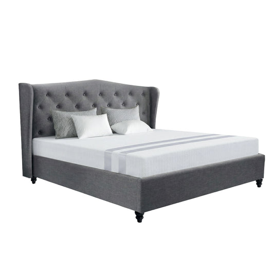 Artiss and BedStory Double Bed Frame and Mattress Set Memory Foam Cooling Gel Medium Soft Tufted Wing Headboard Grey