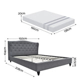 Artiss and BedStory Double Bed Frame and Mattress Set Memory Foam Cooling Gel Medium Soft Tufted Wing Headboard Grey